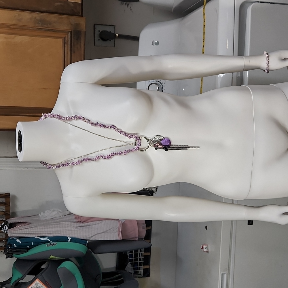 Lot of 3 Purple & Silver Color Scheme Puca Shell Set w/ Reincarnated  Necklace